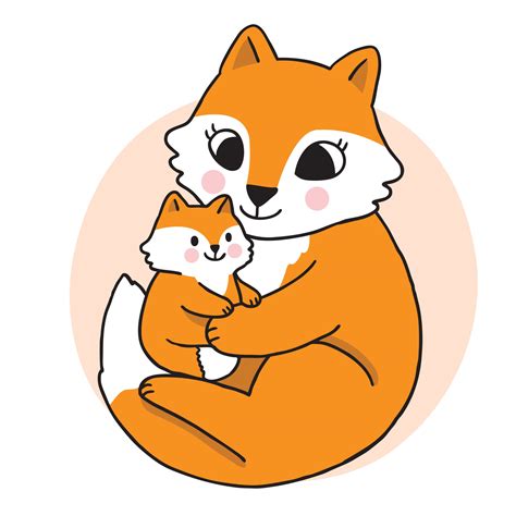 Cartoon Cute Hand Draw Mom Fox Hug Baby Fox Autumn Vector 3007174