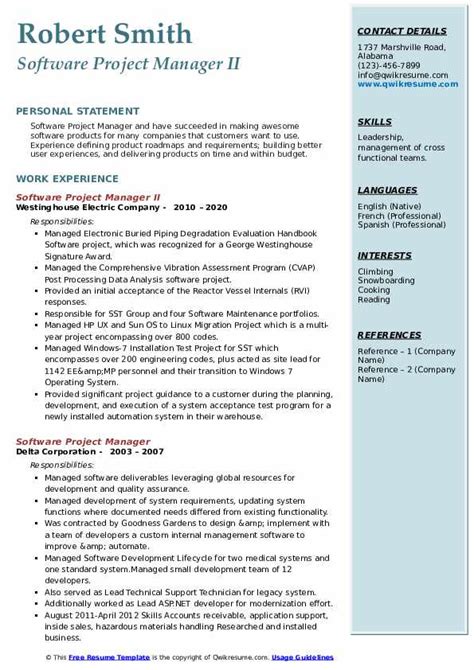 Software Project Manager Resume Samples Qwikresume