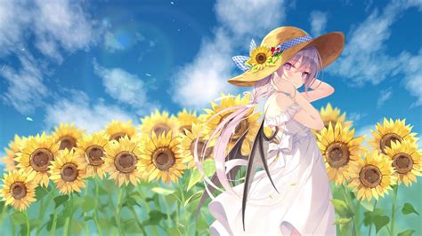 Anime Girl Summer With Sunflowers Live Wallpaper