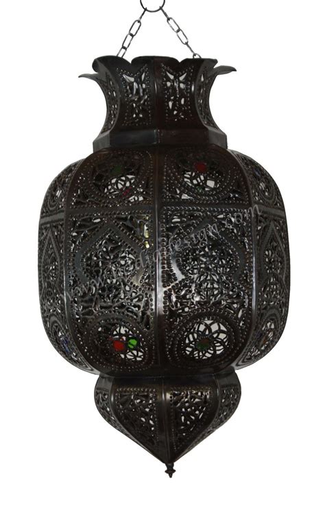 Moroccan Hanging Lantern With Multi Color Glass From Badia Design Inc