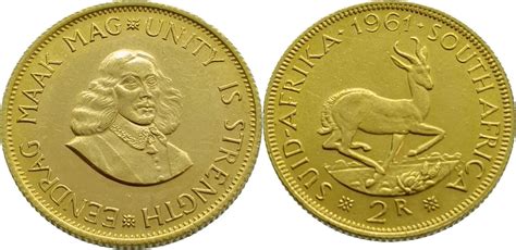 South Africa 2 Rand 1961 Jan Van Riebeeck Gold Unc Uncirculated