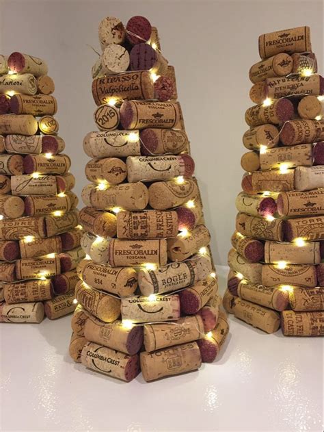 Wine Cork Christmas Trees With Led Lighting Etsy Wine Cork Crafts