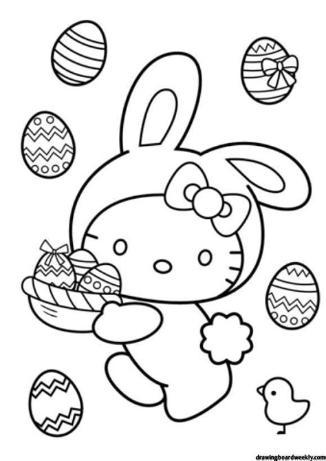 Hello kitty is a japanese cat, in the cartoon characters; Easter Bunny Coloring Page | Bunny coloring pages, Hello ...