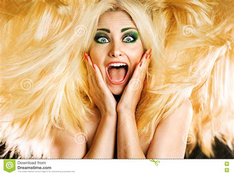 Portrait Of A Blond Yelling Cutie Stock Photo Image Of Feminine