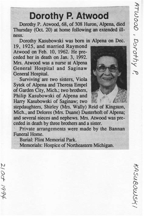 Dorothy Pauline Kasubowski Greengtski - Atwood (1925-1994) – Memorial