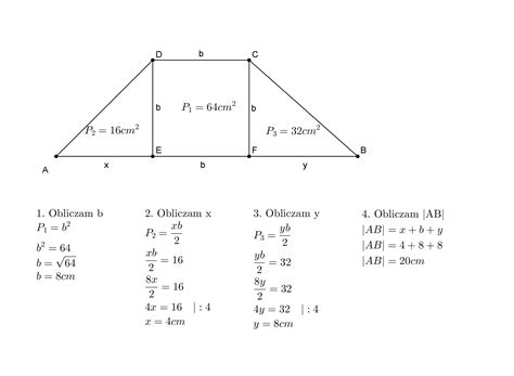 Trapez ABCD podzielono na kwadrat EFCD o polu 64 cm2 i dwa trójkąty
