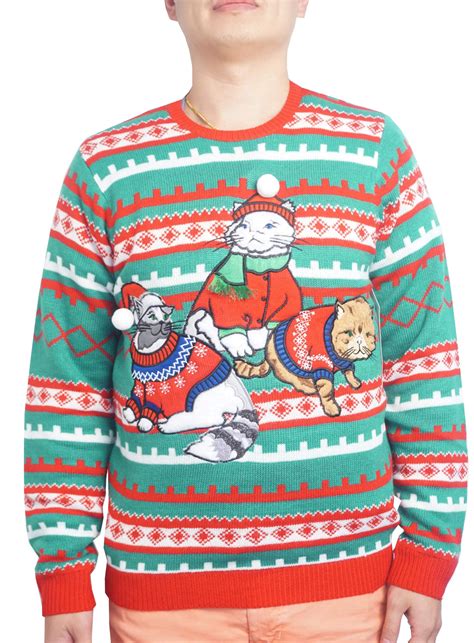 Holiday Mens Fancy Sweater Cat Ugly Christmas Sweater Up To Size 2xl