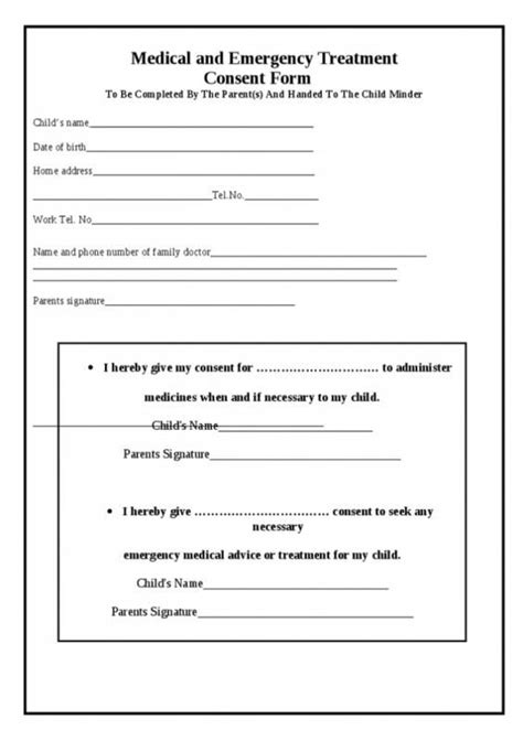 Printable Minor Medical Consent Form