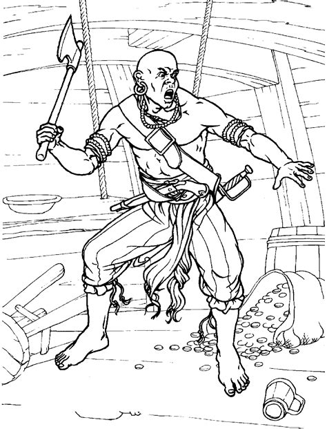 For children, pirates evoke stories full of adventure, heroism, treasures, etc … the reality was quite different but we must let them dream ! Coloring page - Pirate with an ax