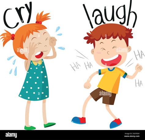 Opposite Adjectives Cry And Laugh Stock Vector Image And Art Alamy