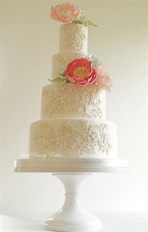 Lace Appliques And Sugar Flowers Decorated Cake By Cakesdecor