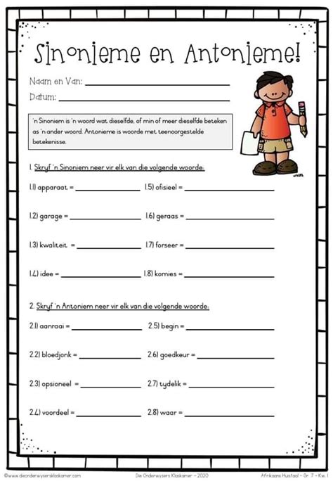 Sinonieme en antonieme (gekry op FB) | Sinonieme, Afrikaans, Teachers aide