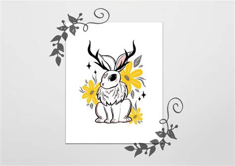 Jackalope Cryptid Art Print Cryptid Creatures Spooky Wall Etsy