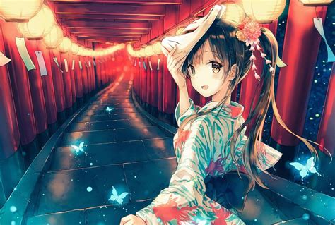 Wallpaper Id 1210412 Anime Girls 1080p Kimono Water Rain Anime