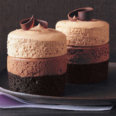 Soft and moist chocolate cake layer topped with super creamy chocolate mousse and soft spread the chocolate mousse evenly on top of the cake layer. Triple-Chocolate Mousse Cake