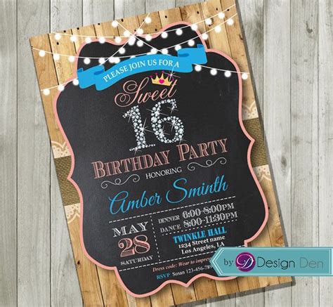 Sweet 16th Birthday Invitation Country Chic Style Pink And Turquoise