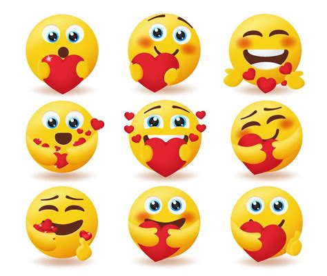 Emoticon In Love Emojis Vector Set Valentine Emoticons Character With