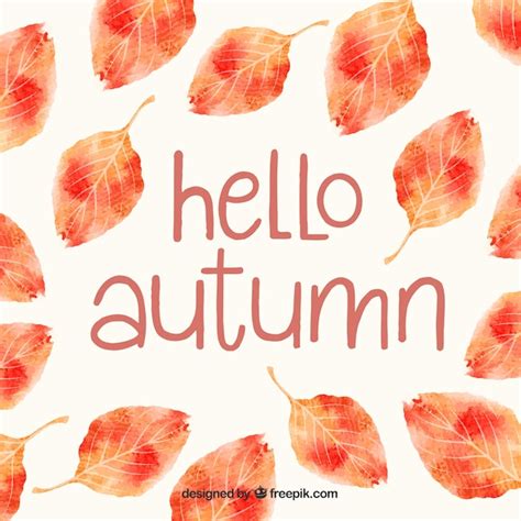 Free Vector Hello Autumn Lettering Background With Red Leaves