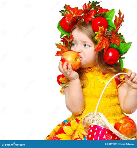 Little Girl Eating Apples Stock Image Image Of Healthy 28419909