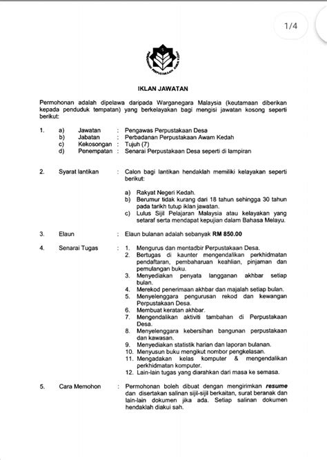 Jawatan kosong jps kedah malaysia. Jawatan Kosong Perbadanan Perpustakaan Awam Kedah (PPAK ...