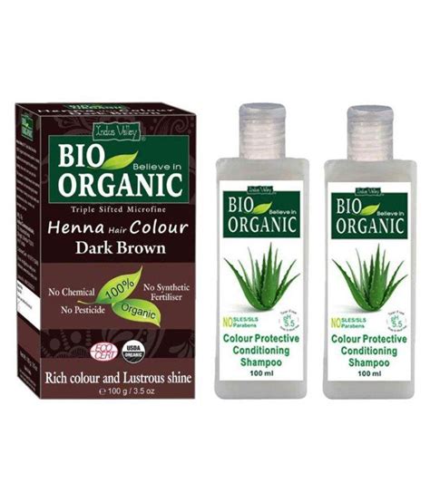 Indus Valley Bio Organic Dark Brown Henna With 2 Set Of Colour Protective Shampoo For Damaged