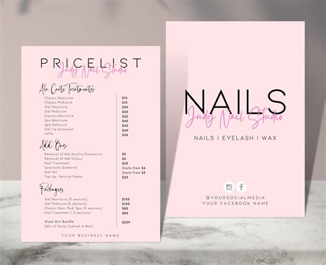 judy nails salon price list pre made templates editable etsy