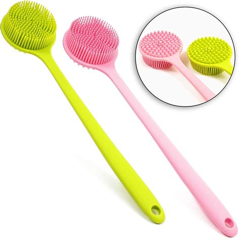 2 Pack Bath Brush With Extra Long Handle Silicone Back Scrubber