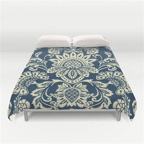 Damask In White And Blue Vintage Duvet Cover By Chicca Besso Society6