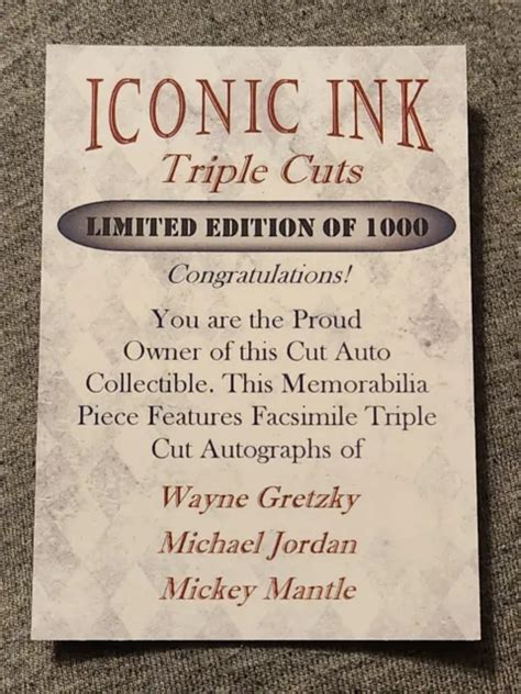 Wayne Gretzky Michael Jordan Mickey Mantle Iconic Ink Triple Cuts Fax