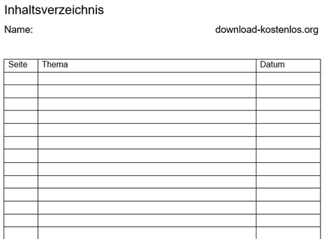 Bei einem inhaltsverzeichnis wird für gewöhnlich keine seitenzahl eingefügt. Inhaltsverzeichnis Vorlage für Word zum ausdrucken