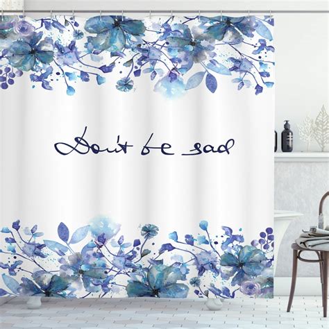 Watercolor Shower Curtain Blue Flowers And Branches With Leaves Natural Imagery Fine Art Theme