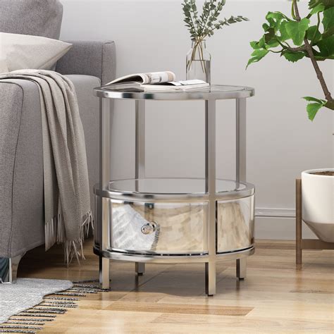 Gdf Studio Cytheria Modern Round End Table With Tempered Glass Drawers
