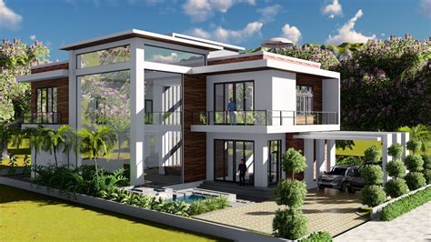 Sketchup Modeling Lumion Render 2 Stories Villa Design Size 138x19m