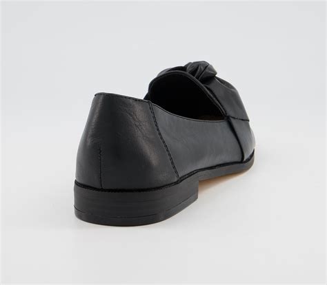 Office Flurry Bow Loafer Shoes Black Leather Flat Shoes For Women