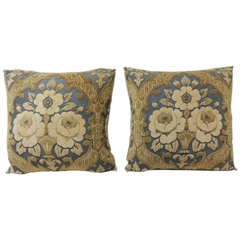 Pair Of Vintage Cotton Cut Velvet Floral Decorative Pillows For Sale At