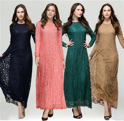 New Fashion Long Maxi Dresses Malaysia Abayas In Dubai New Arrival Islamic Muslim Lace Dresses