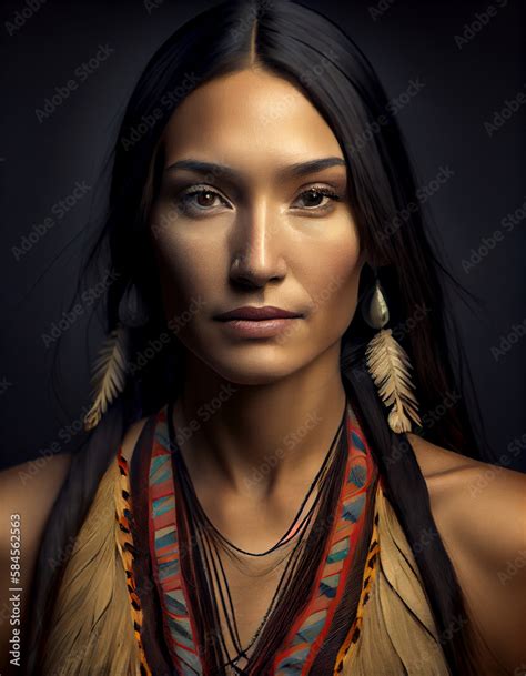 beautiful native american woman created with generative ai stock illustration adobe stock
