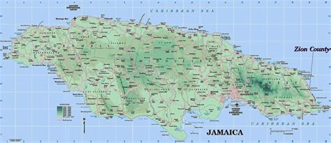 Physical Map Of Jamaica Physical Map Of Jamaica Showing Mountains