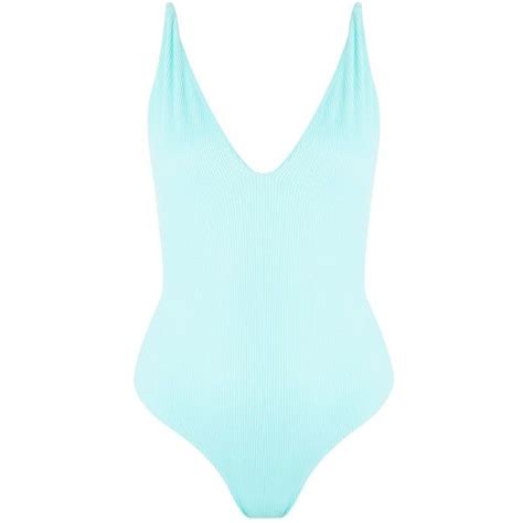 Topshop Rib Plunge Swimsuit 31 Liked On Polyvore Featuring Swimwear