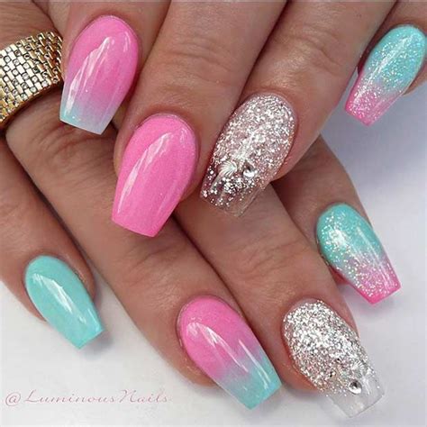 Mermaid Blue Ombre Nails Pink Ombre Nails Mermaid Nails