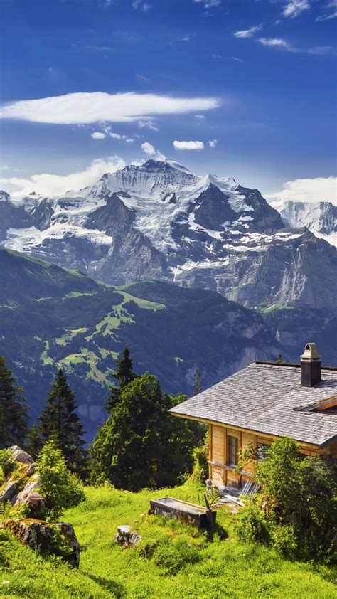 Обои Швейцария 5k 4k 8k горы небо дом Switzerland 5k 4k