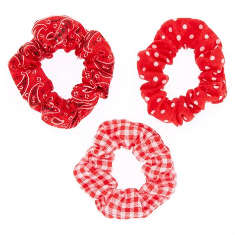 Small Pretty Pattern Hair Scrunchies Red 3 Pack Scrunchie