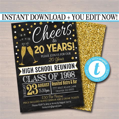 Editable Class Reunion Invitation Template Any Year Etsy College