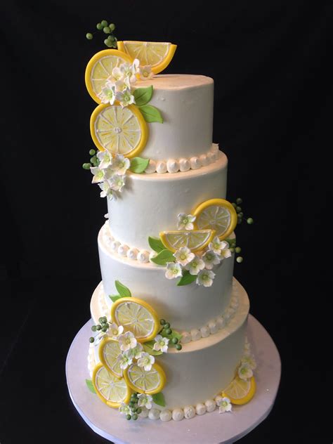 Wedding Cake Designed To Brides Theme Of Lemons Yellow Tinted Icing