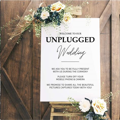 Unplugged Wedding Sign 48x36 36x24 24x18 Inches Welcome