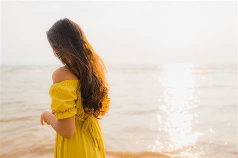 Free Photo Portrait Beautiful Young Asian Woman Walk On The Beach And Sea Ocean With Smile