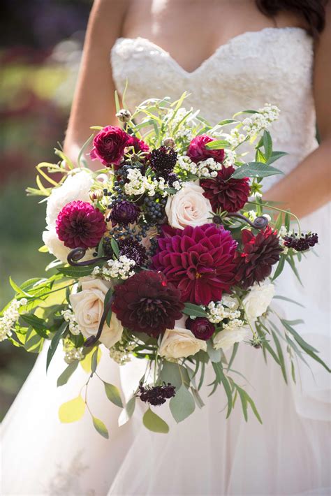 A Gorgeous Fall Bouquet With Dahlia Roses And Greens We Love The