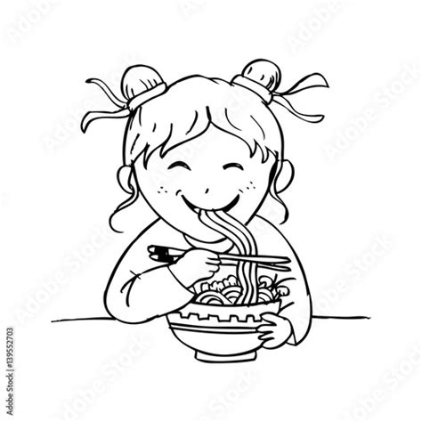 Cute Chinese Girl Eat Noodle Buy This Stock Illustration And Explore Similar Illustrations At
