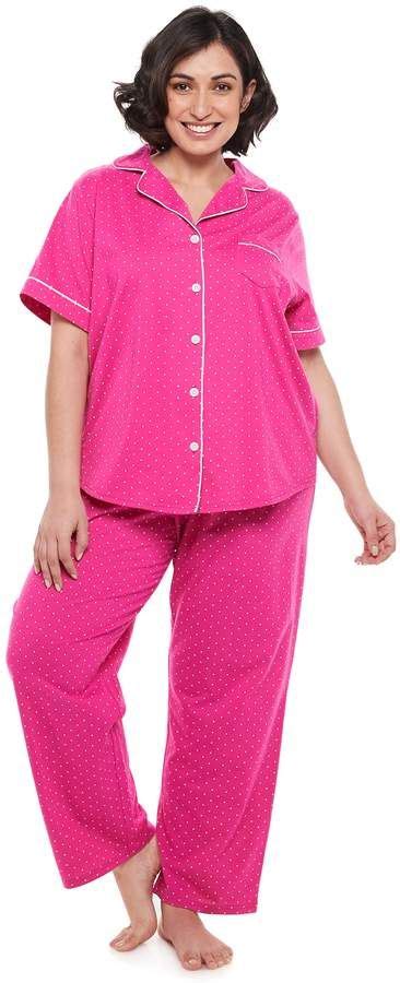 Croft And Barrow Plus Size Short Sleeve Notch Collar Pajama Set Pajama