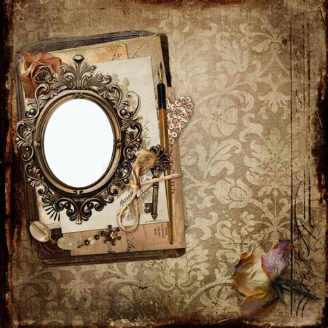 Vintage Background With Frame And Old Letters Faded Roses Stock